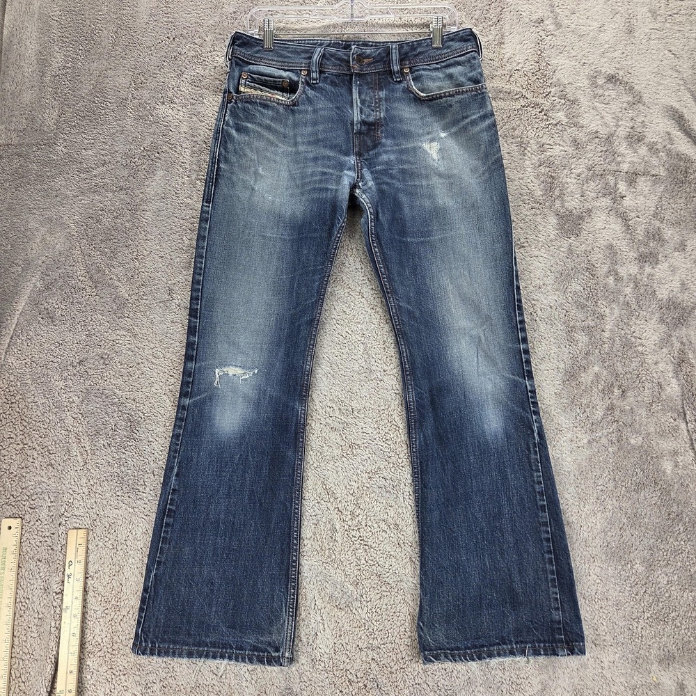 Diesel Jeans Mens 30x32 Blue Zathan Regular Bootcut Button Fly Altered Hem 0074W